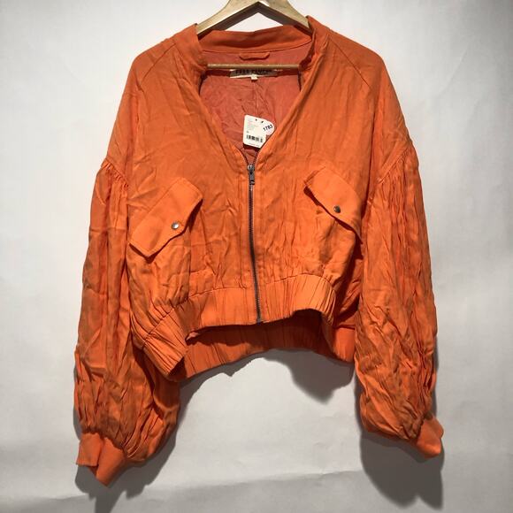 Free People Oversized Viscose Orange Bomber Jacket Size M NWT - Picture 10 of 10